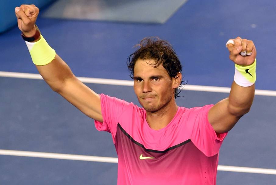 Rafa Nadal provato ma felice: al secondo turno degli Australian Open ha vinto una battaglia di oltre 4 ore con Smyczek. Afp
